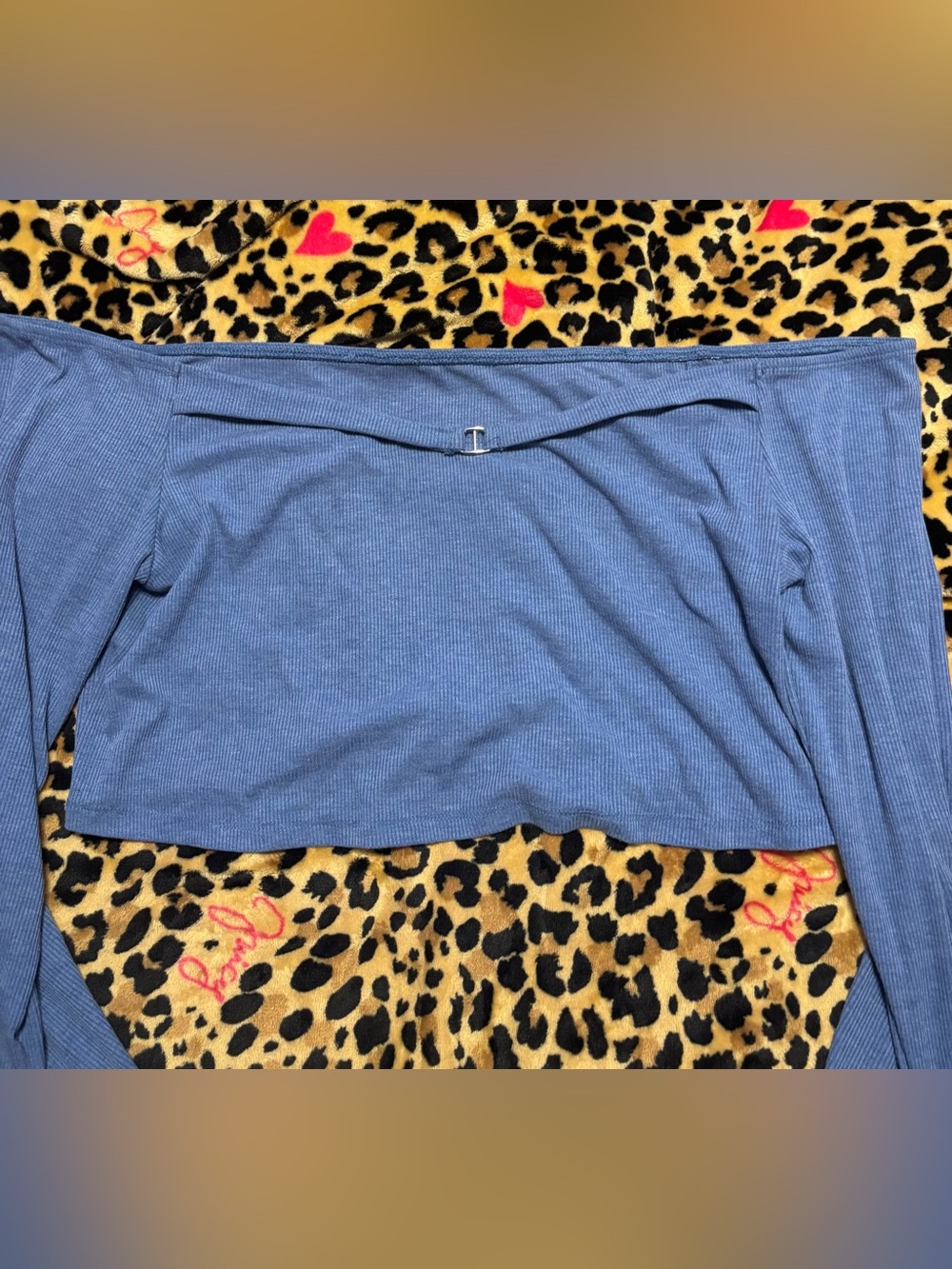 Blue Off-the-Shoulder Ribbed Crop Top